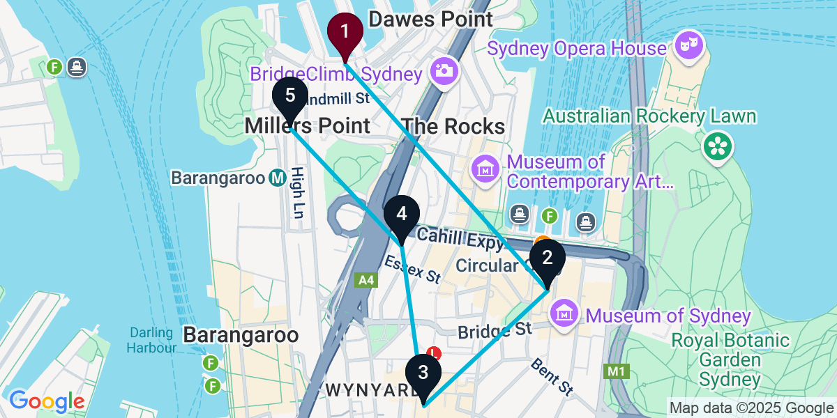 Map for 5-Stop Dawes Point Bar Crawl