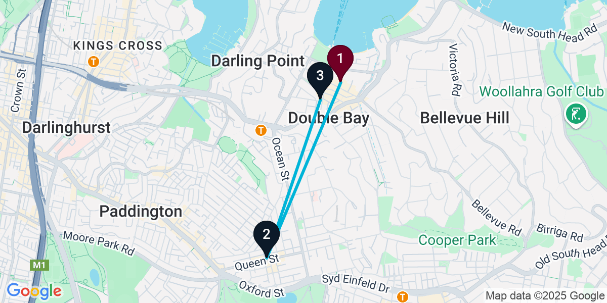 Map for 3-Stop Double Bay Rooftop Bar Crawl