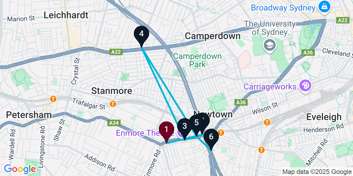 Map for 6-Stop Enmore Wine bar Bar Crawl