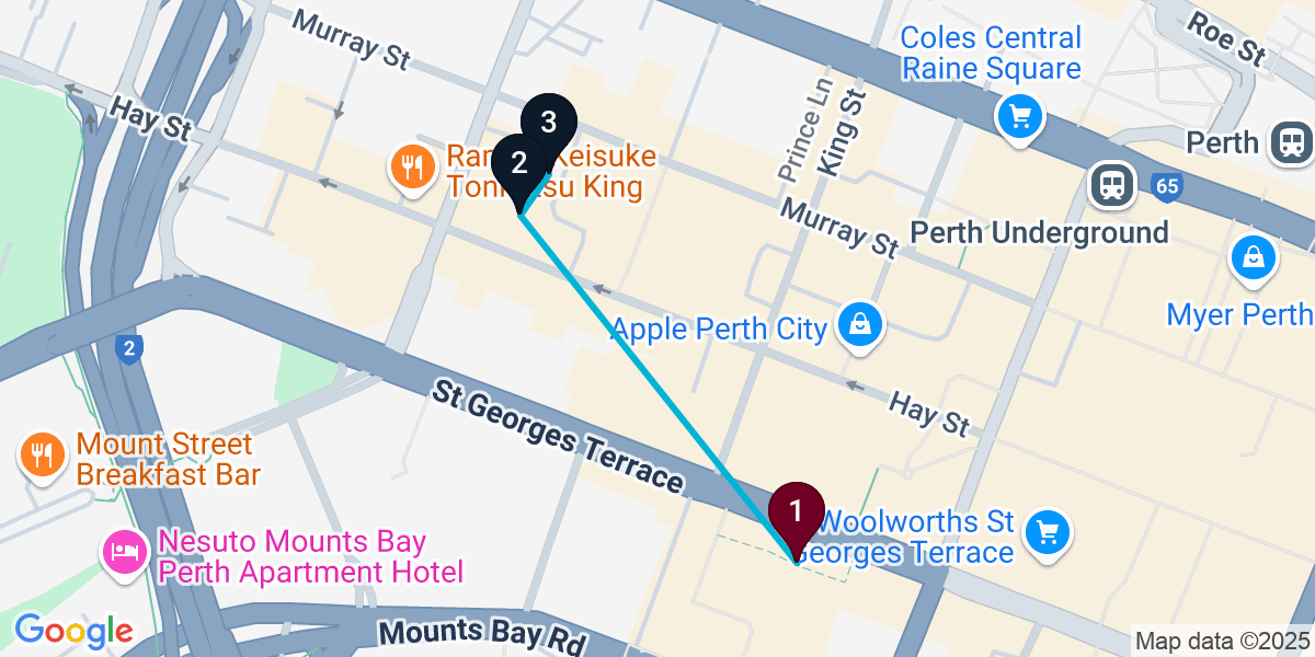 Map for 3-Stop Perth Bar Crawl