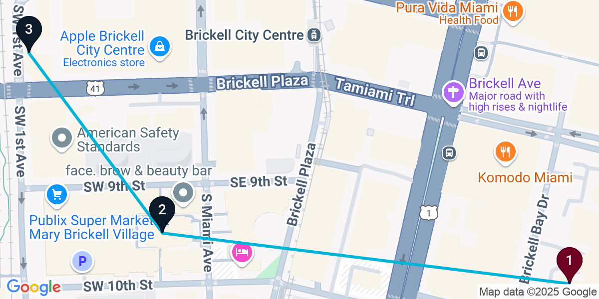 Map for Short Brickell Bar Crawl