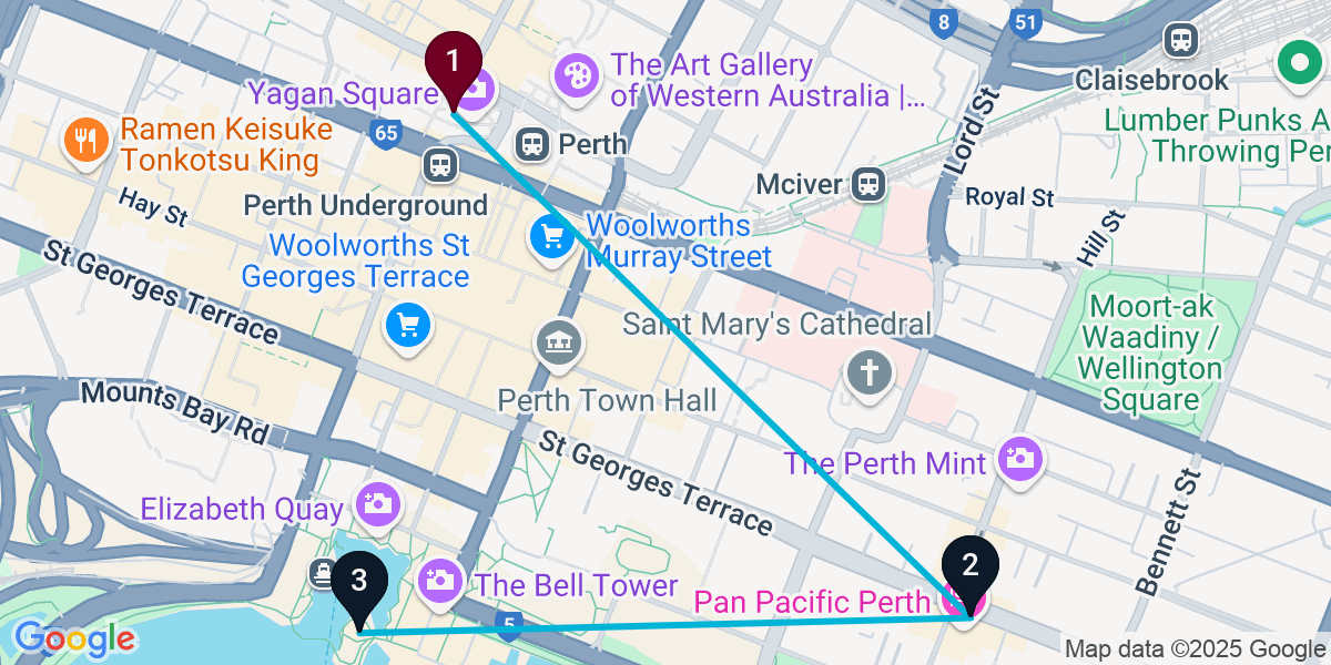 Map for 3-Stop Perth Wine bar Bar Crawl