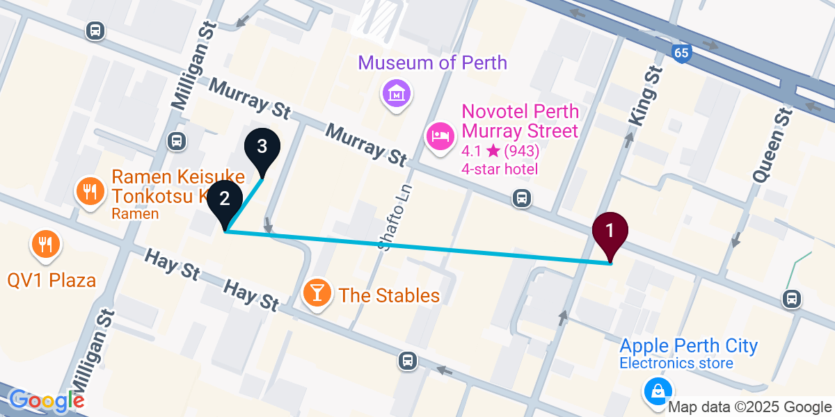 Map for 3-Stop Perth Bar Crawl