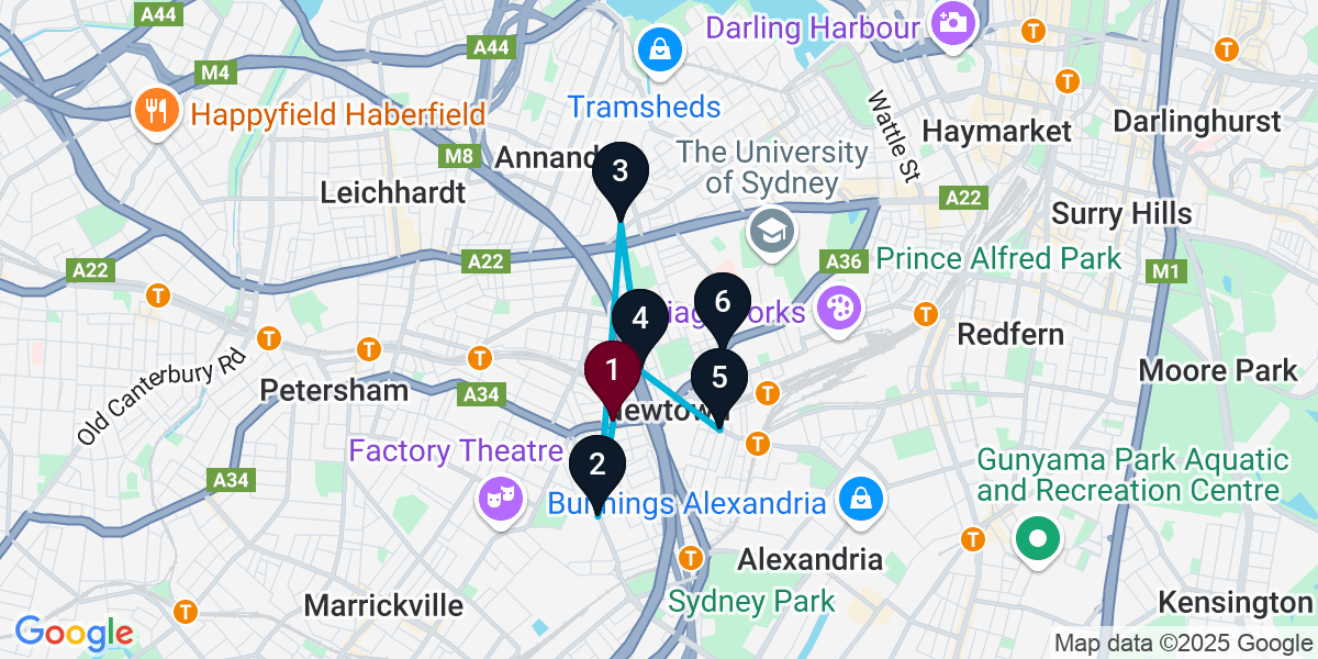 Map for 6-Stop Newtown Pub Bar Crawl