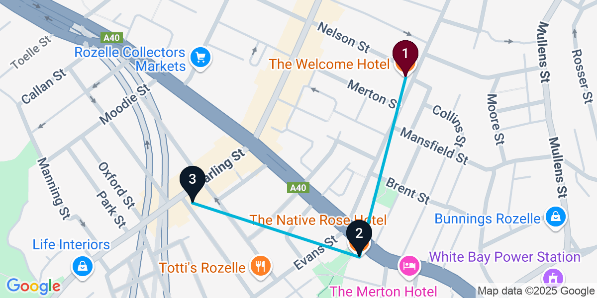 Map for 3-Stop Rozelle Cocktail Bar Crawl