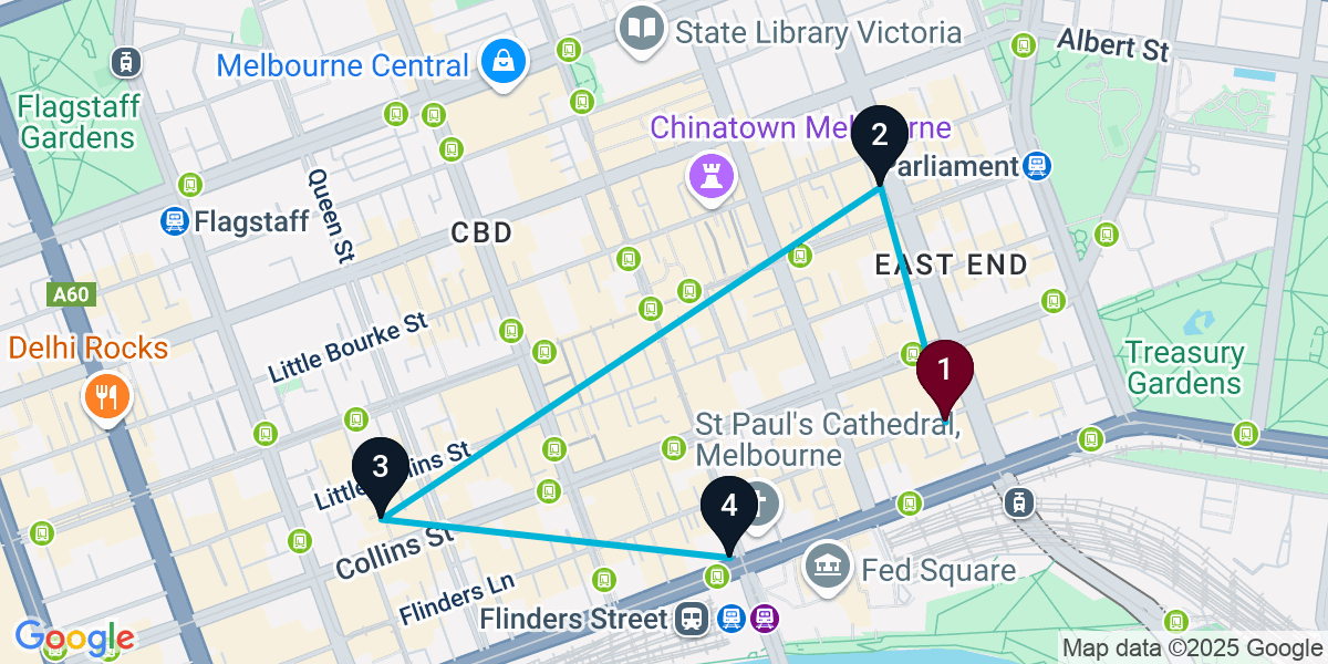 Map for 4-Stop Elite Melbourne Pub Crawl