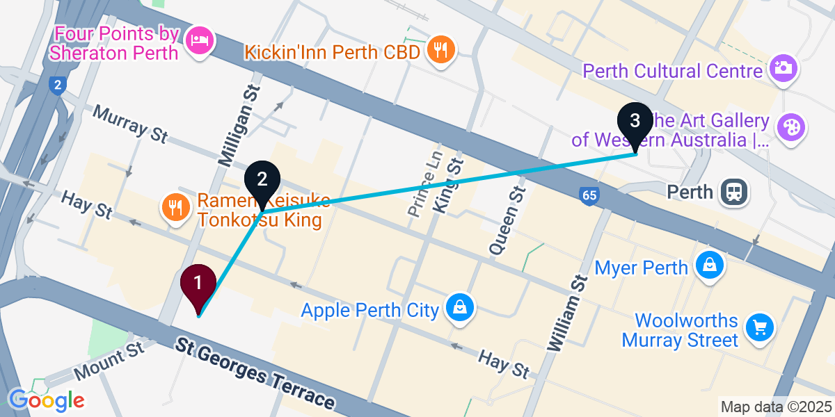 Map for 3-Stop Perth Cocktail Bar Crawl