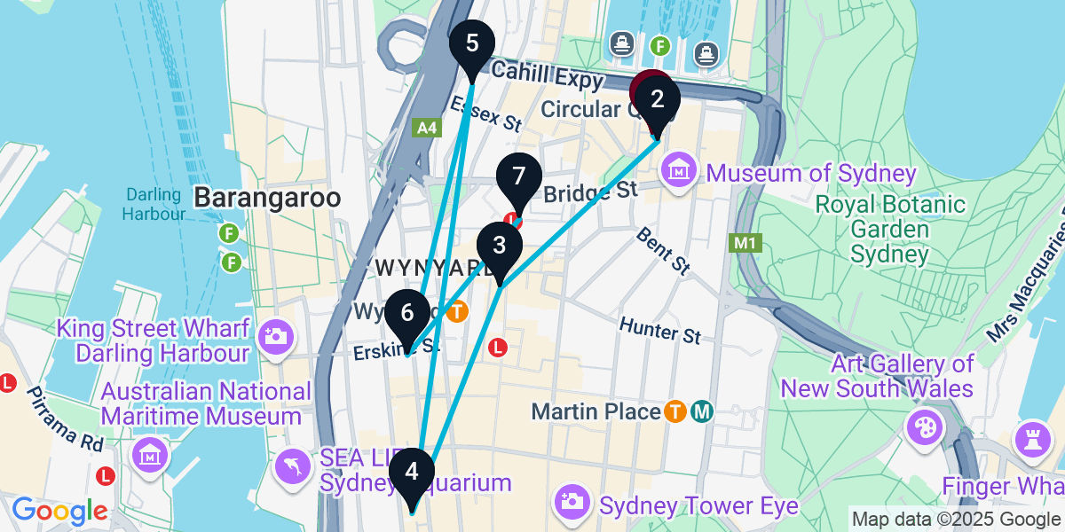 Map for 7-Stop Sydney Bar Crawl