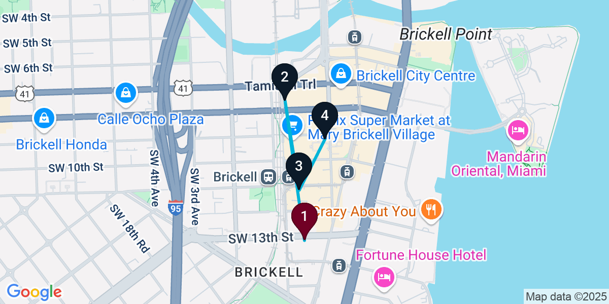Map for Miami Cocktail Bar Crawl