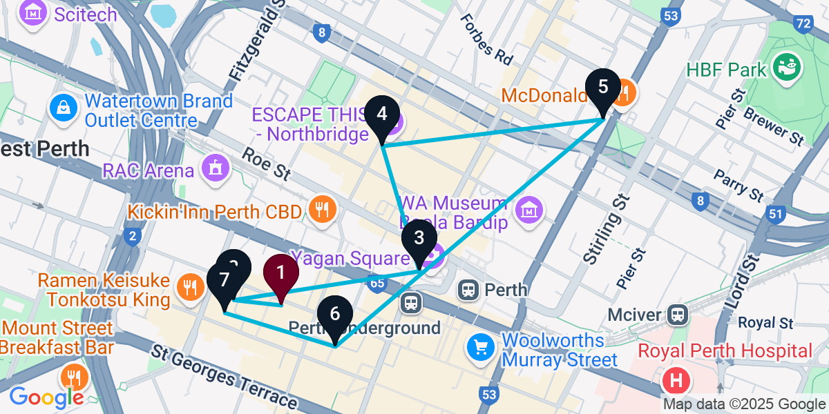 Map for 7-Stop Perth Cocktail Bar Crawl