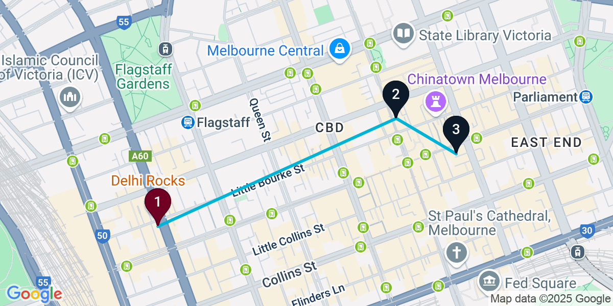 Map for Short Melbourne Cocktail Bar Crawl