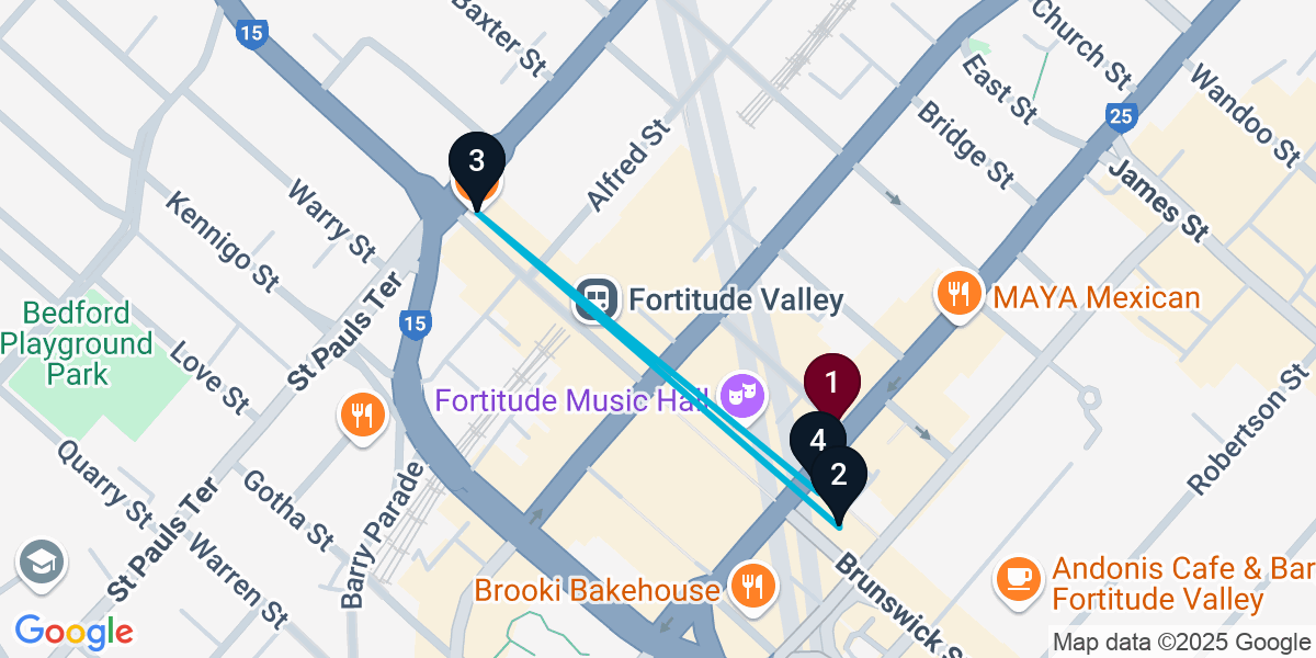 Map for Curated Fortitude Valley Cocktail Bar Crawl