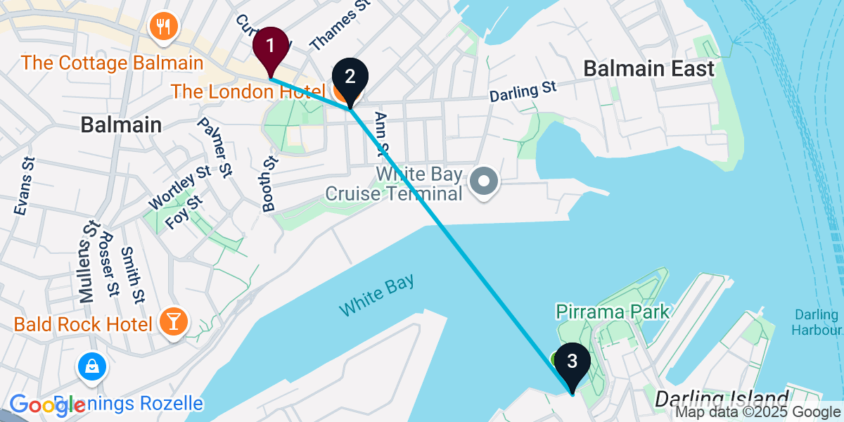 Map for 3-Stop Balmain Rooftop Bar Crawl