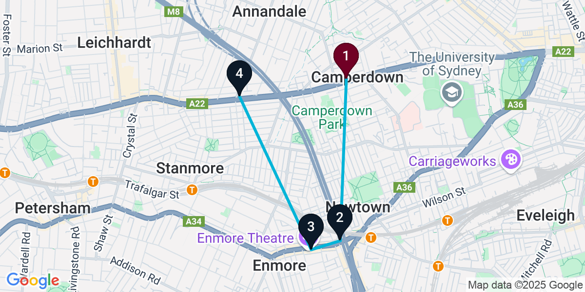 Map for 4-Stop Camperdown Wine bar Bar Crawl