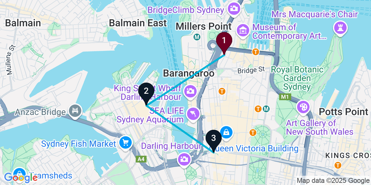 Map for 3-Stop The Rocks Nightclub Bar Crawl