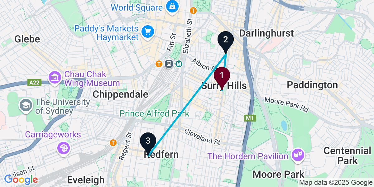 Map for 3-Stop Surry Hills Wine bar Bar Crawl