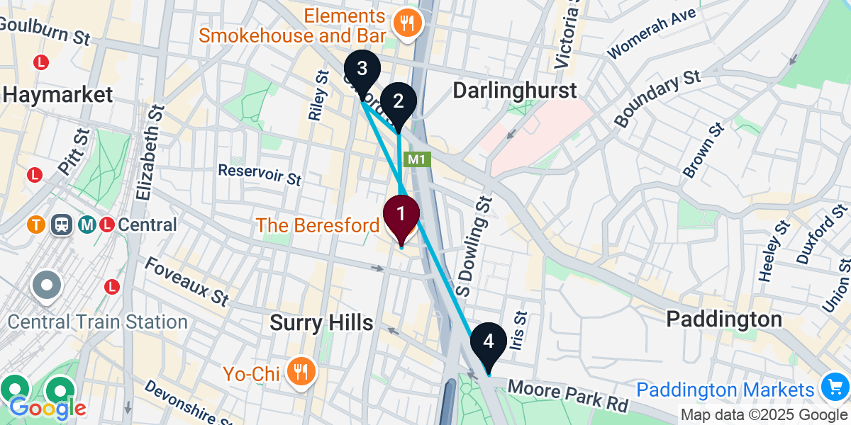 Map for 4-Stop Surry Hills Live music Bar Crawl
