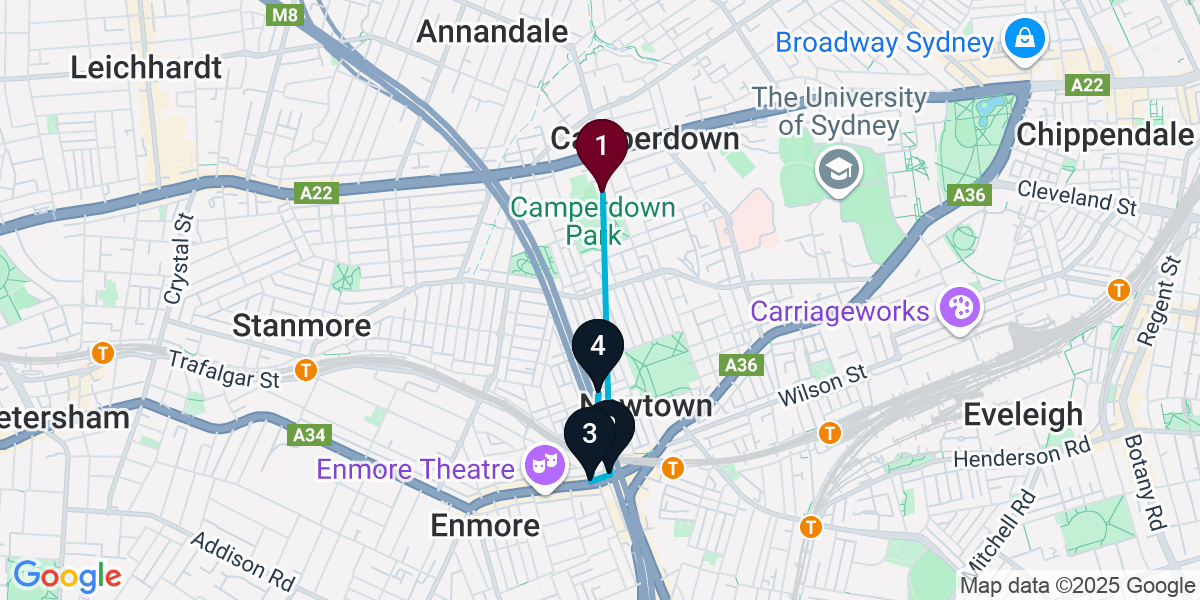 Map for 4-Stop Camperdown Bar Crawl