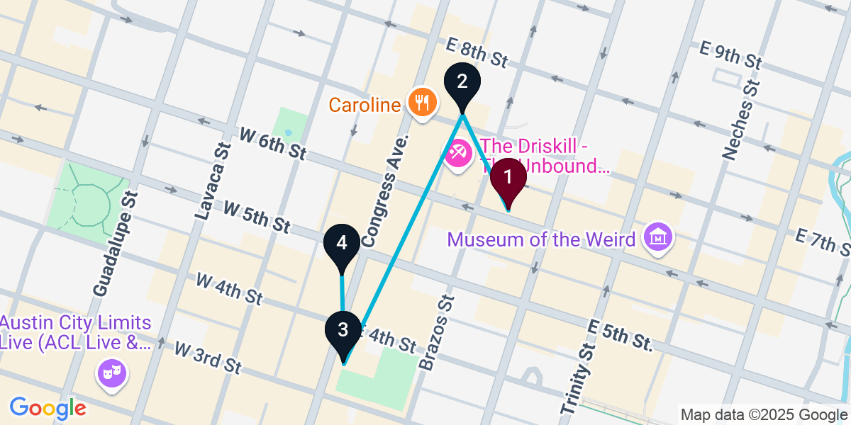 Map for 4-Stop Austin Wine bar Bar Crawl