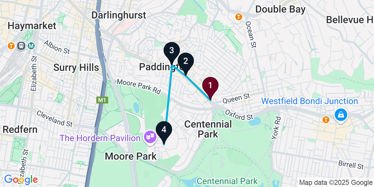 Map for 4-Stop Woollahra Pub Bar Crawl