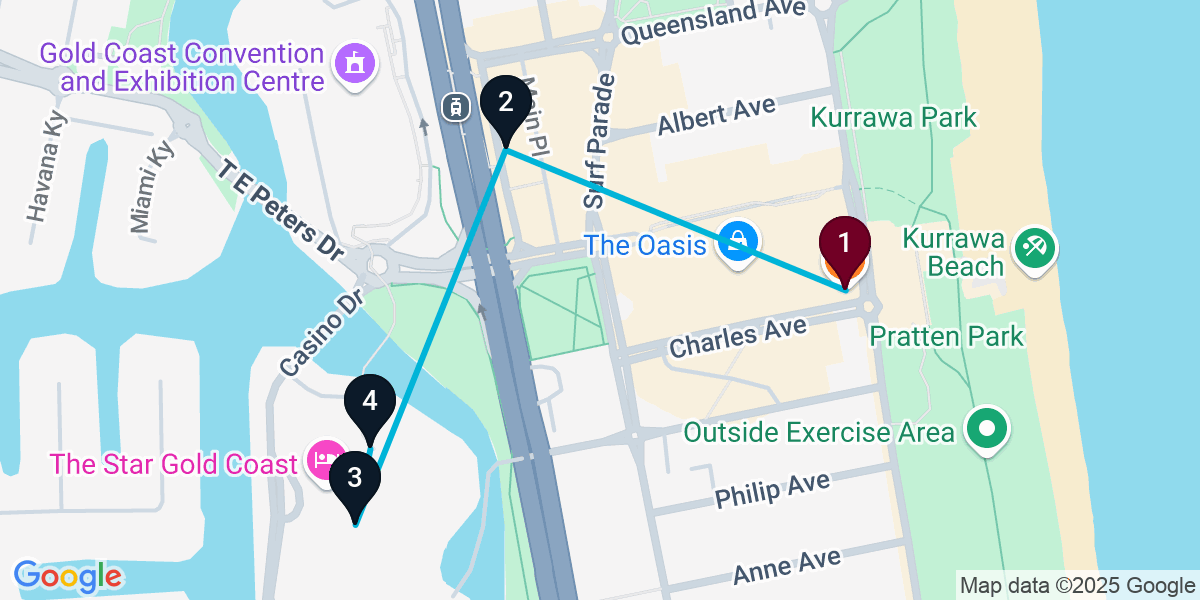 Map for Broadbeach Cocktail Bar Crawl