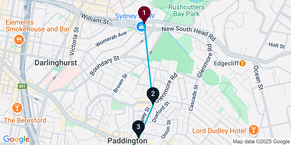 Map for 3-Stop Rushcutters Bay Pub Bar Crawl