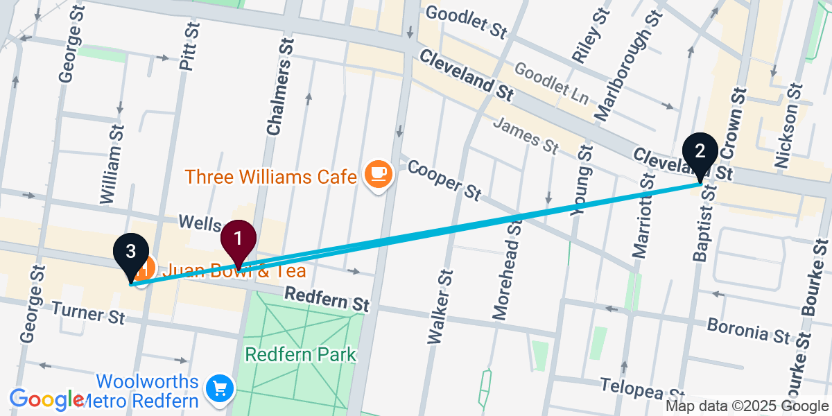 Map for 3-Stop Redfern Bar Crawl