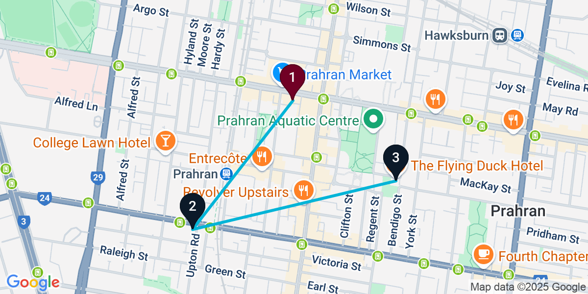 Map for Compact Prahran Pub Crawl