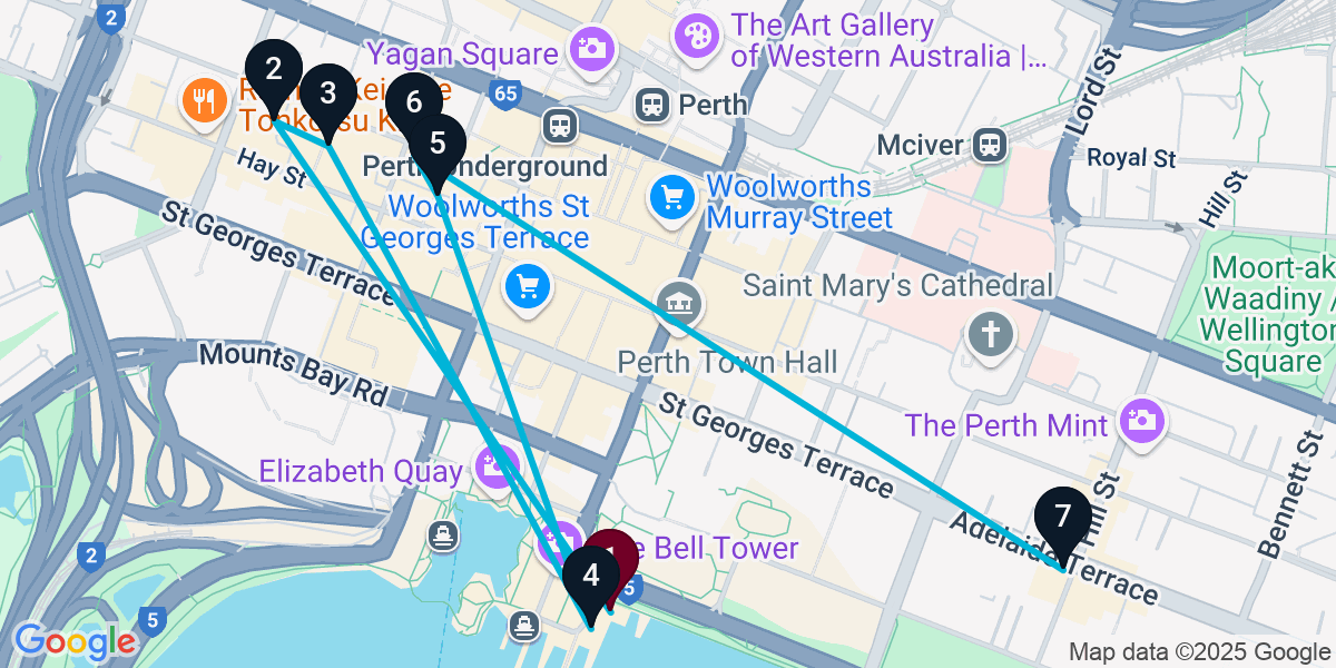 Map for 7-Stop Perth Pub Bar Crawl