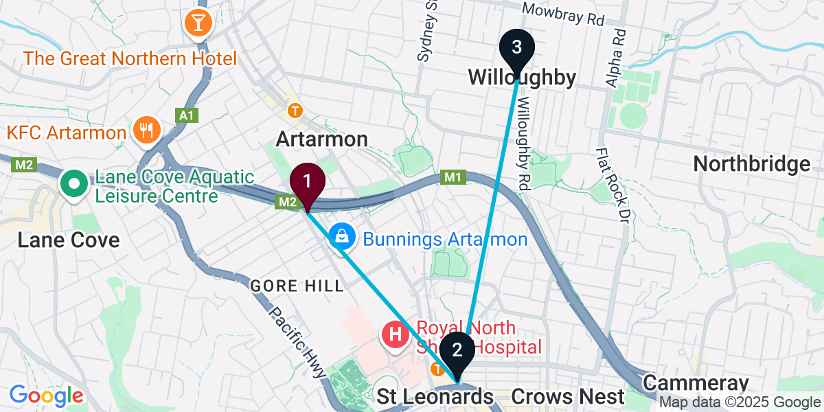 Map for 3-Stop Artarmon Dive bar Bar Crawl