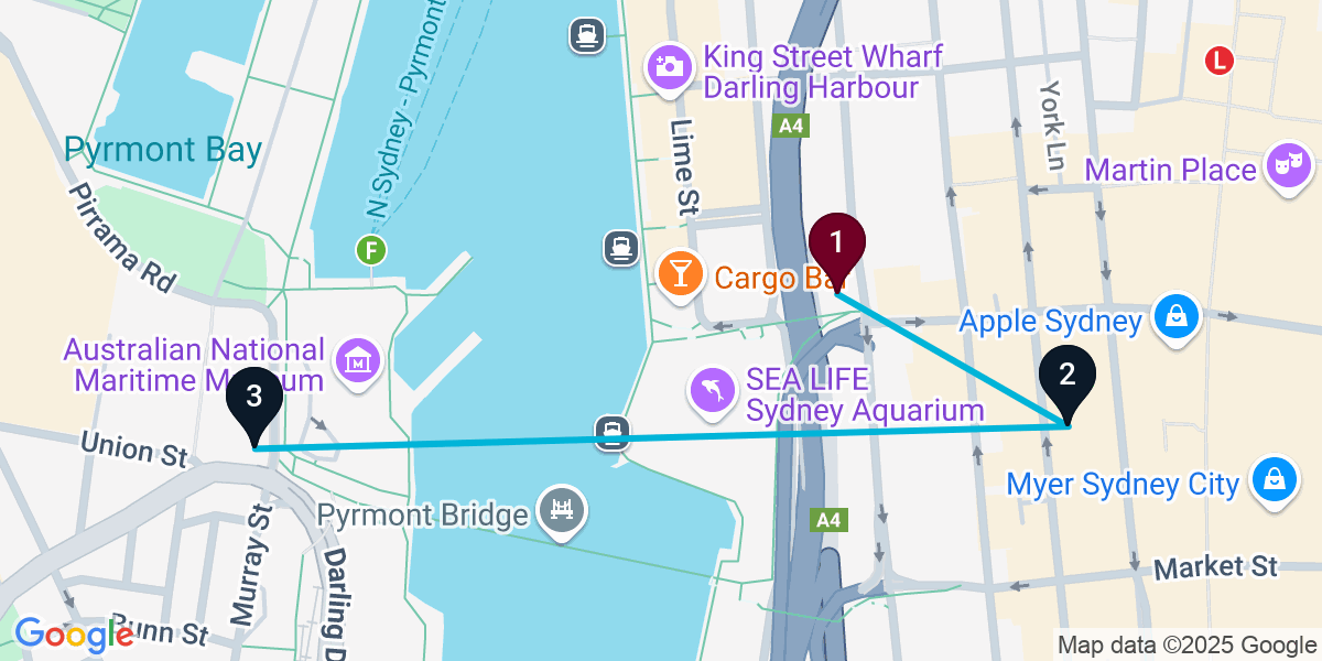 Map for Compact Sydney Bar Crawl