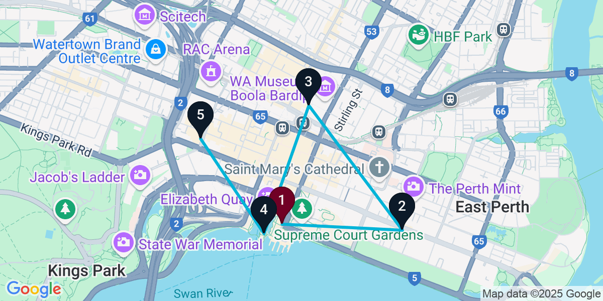 Map for 5-Stop Perth Wine bar Bar Crawl