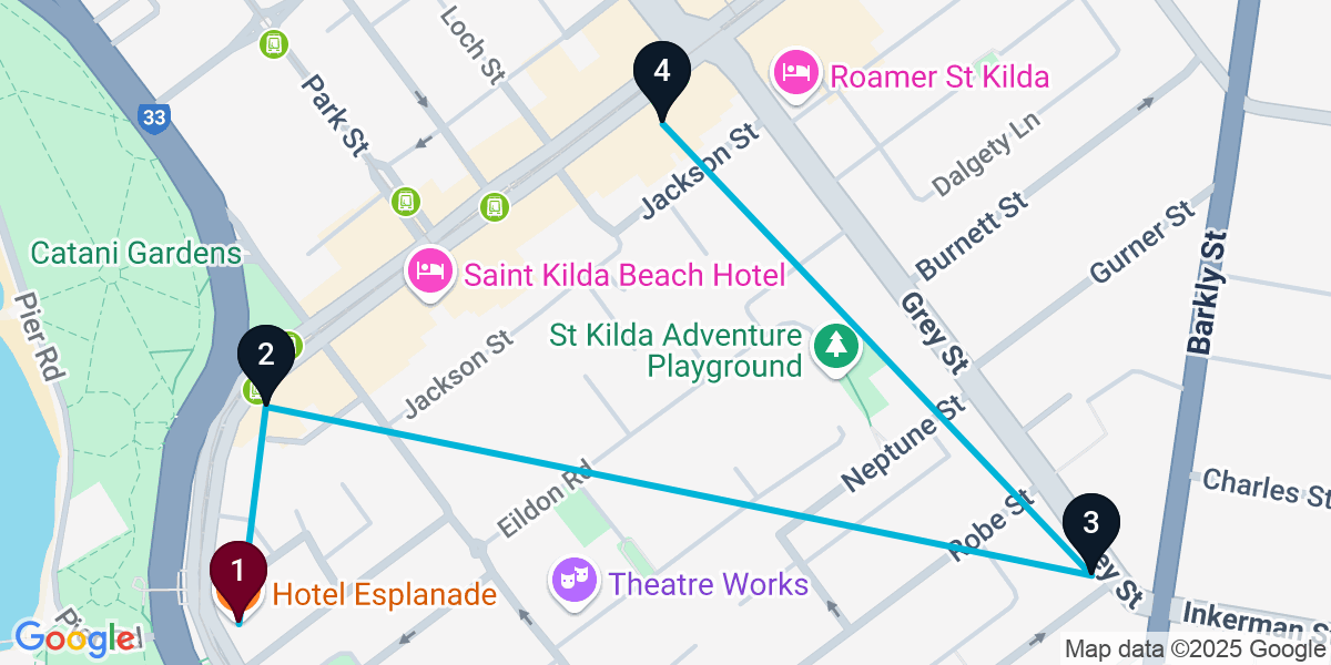 Map for Signature St Kilda Cocktail Bar Crawl
