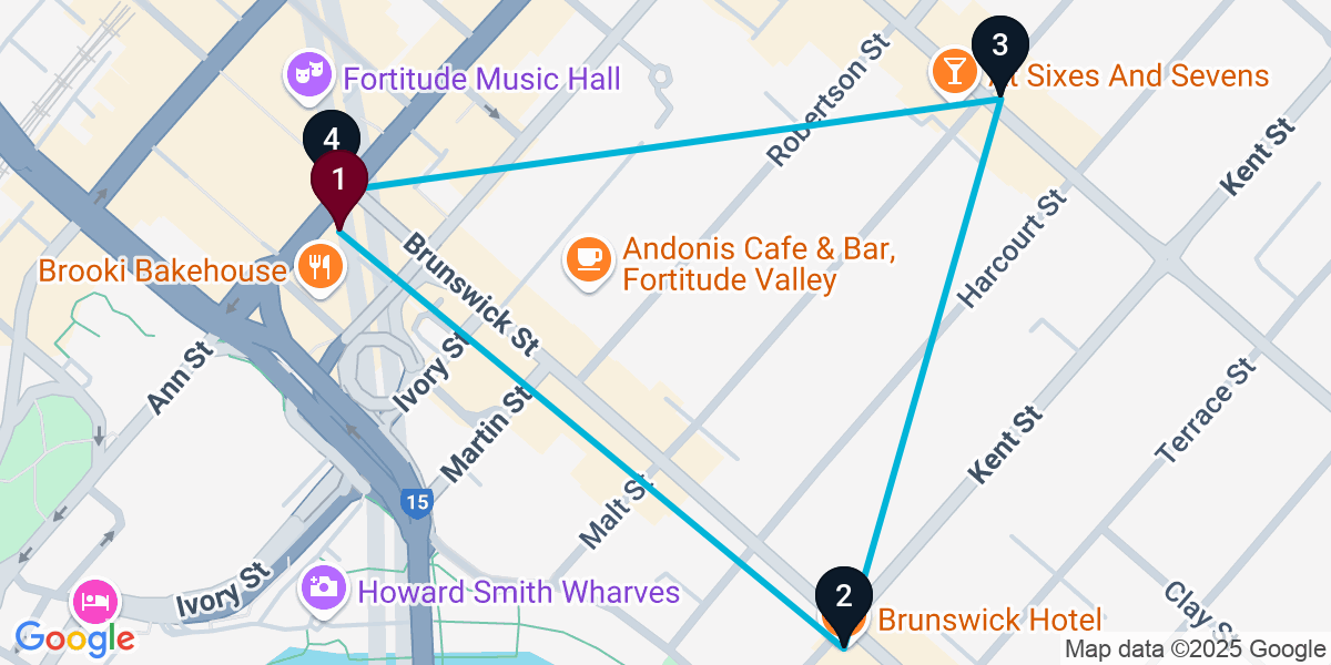 Map for Walkable Fortitude Valley Pub Crawl
