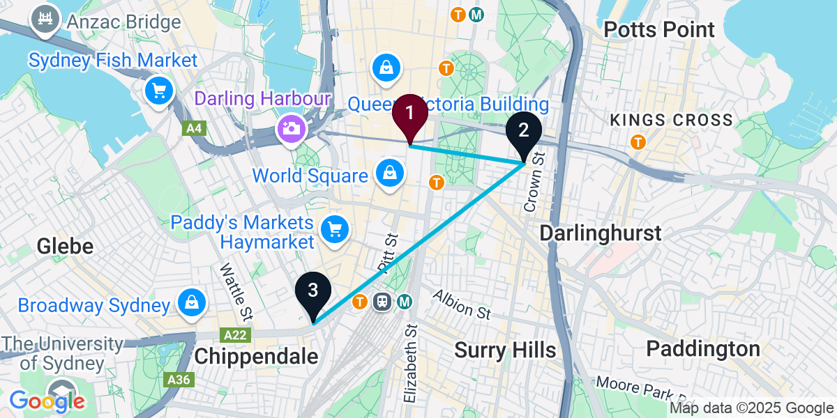 Map for 3-Stop Sydney Dive bar Bar Crawl
