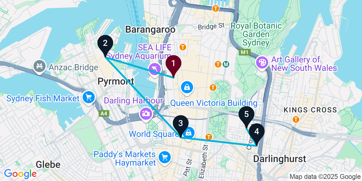 Map for 5-Stop Sydney Sports bar Bar Crawl