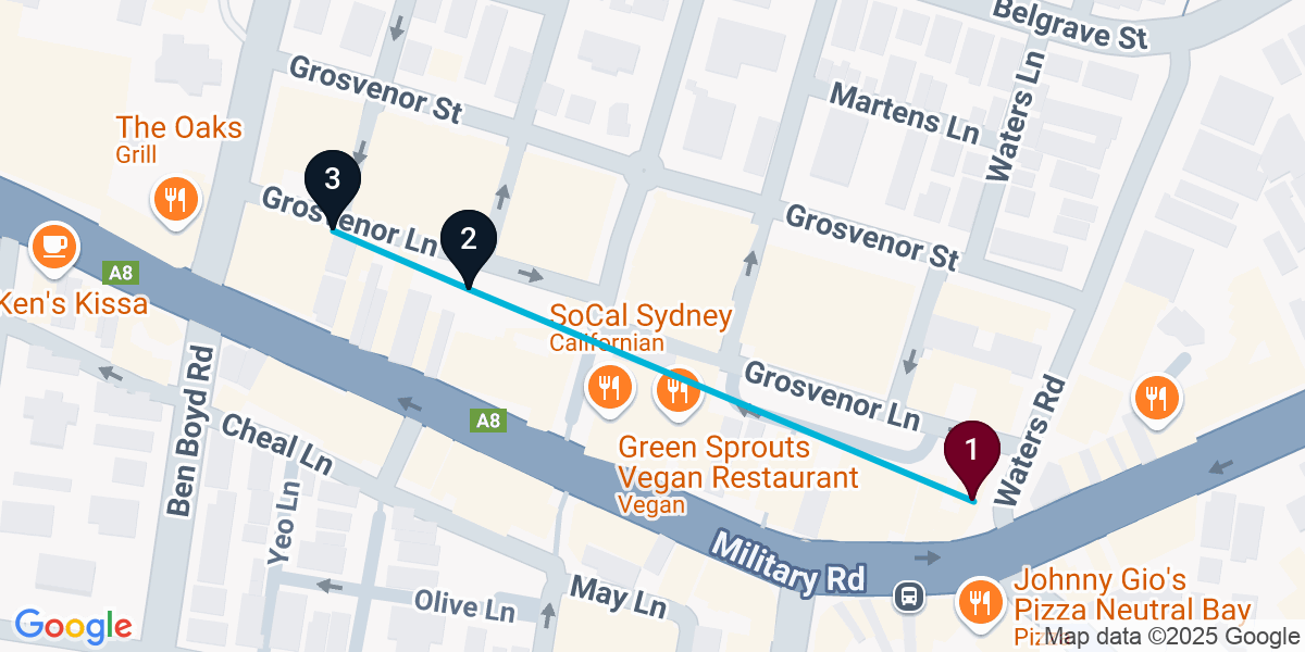 Map for 3-Stop Neutral Bay Bar Crawl