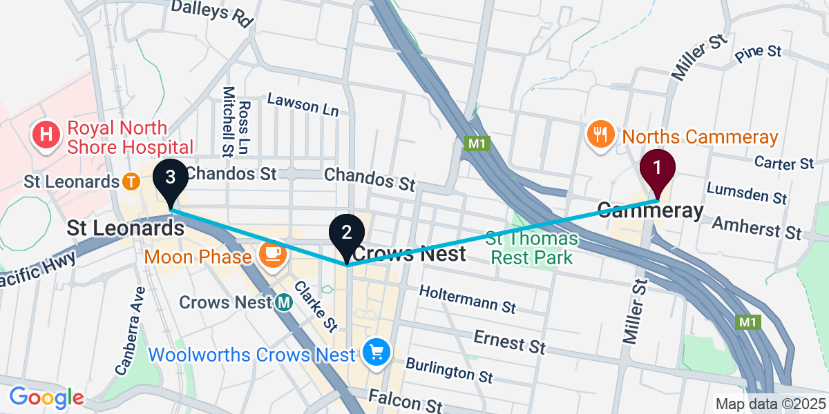 Map for 3-Stop Cammeray Cocktail Bar Crawl