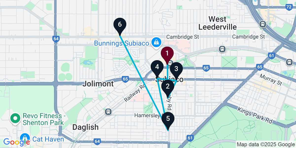 Map for 6-Stop Subiaco Bar Crawl