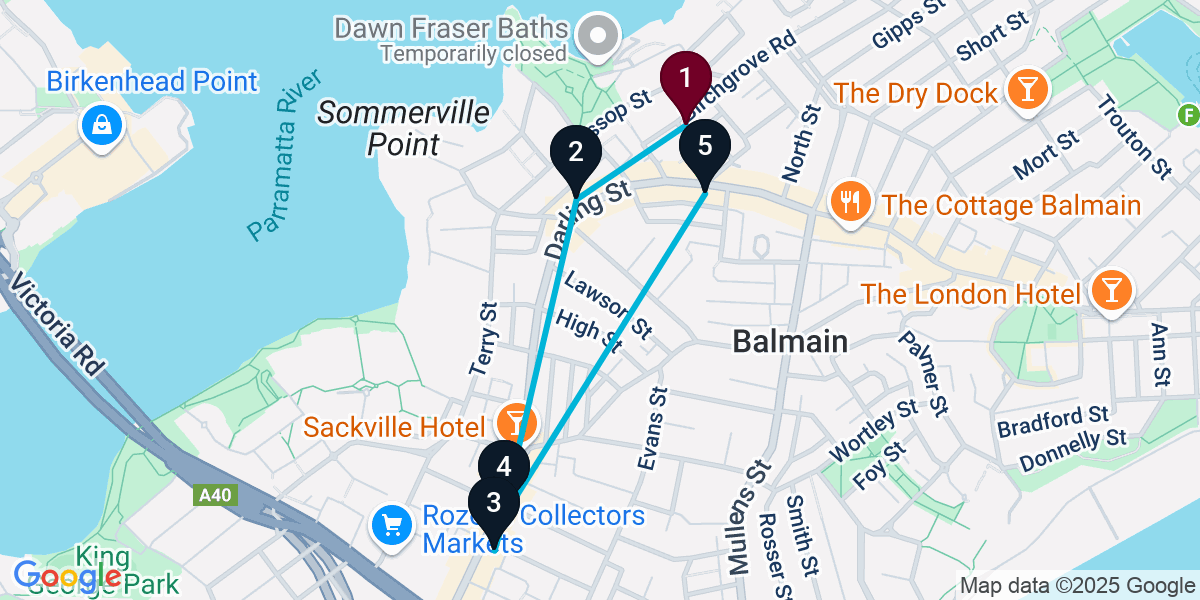 Map for 5-Stop Balmain Wine bar Bar Crawl