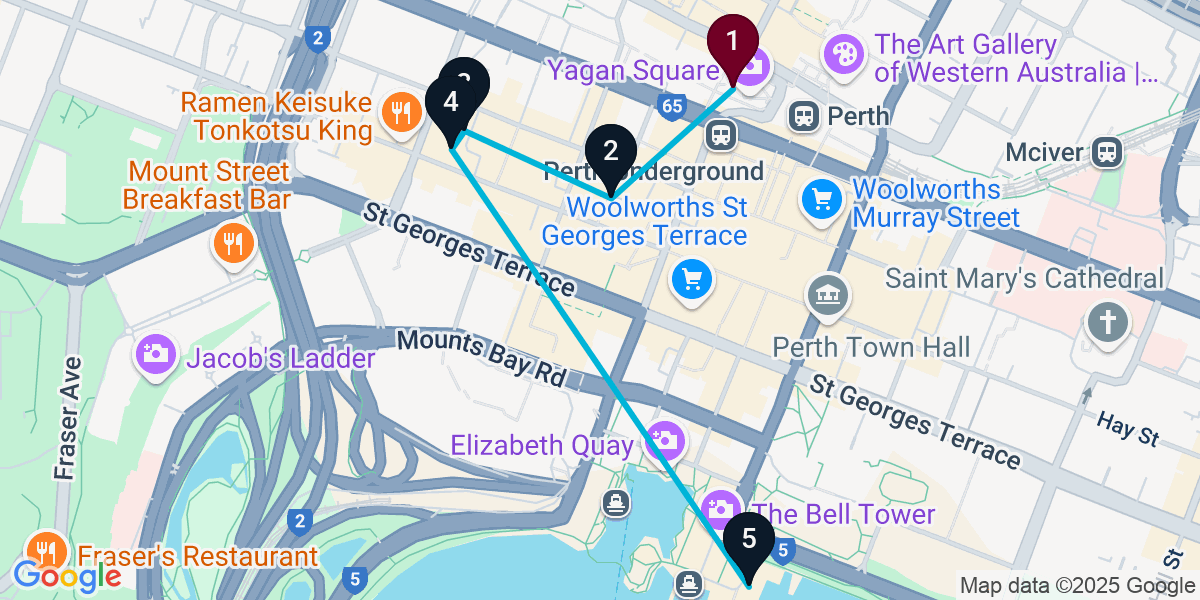 Map for 5-Stop Perth Bar Crawl