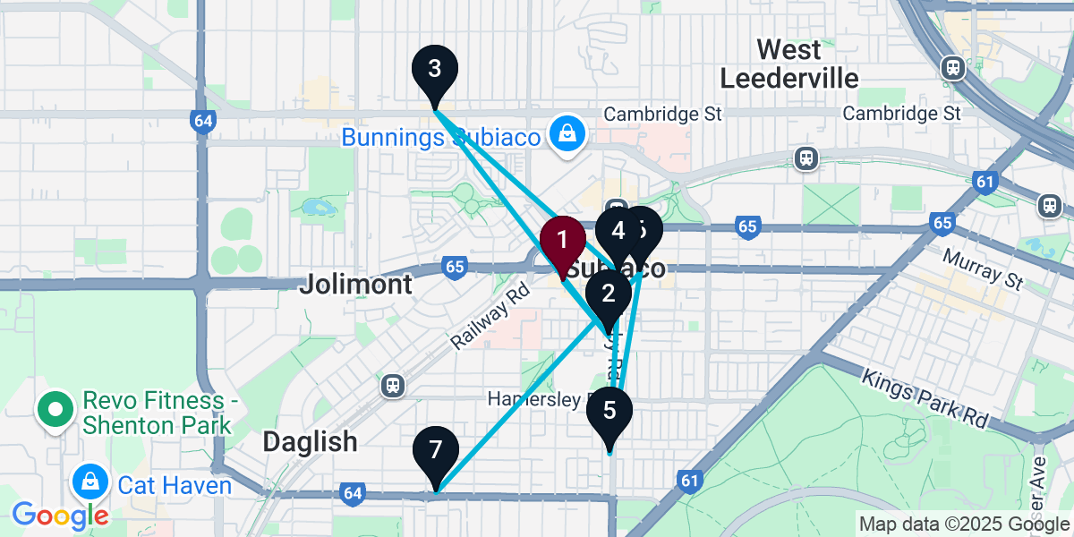 Map for 7-Stop Subiaco Bar Crawl