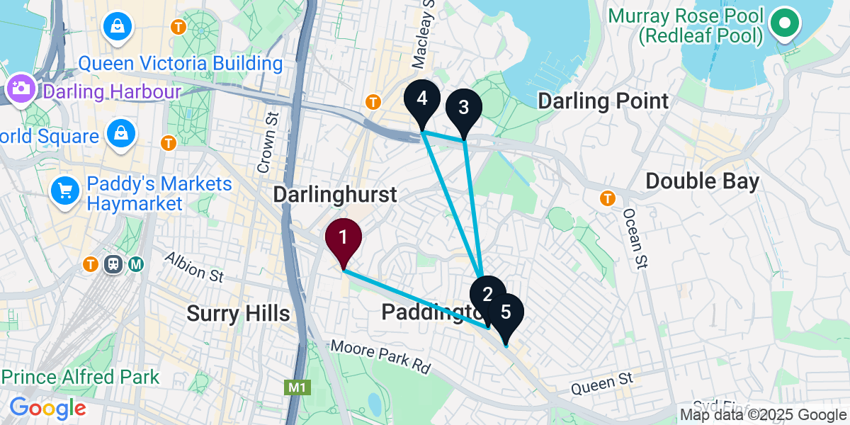 Map for 5-Stop Paddington Wine bar Bar Crawl
