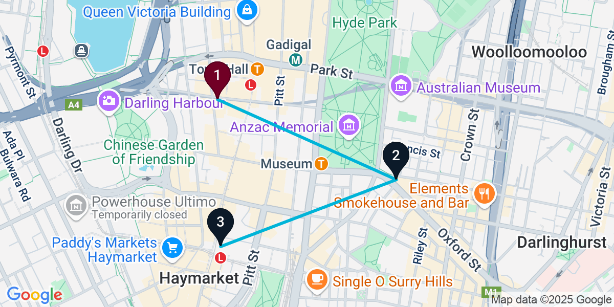 Map for 3-Stop Sydney Nightclub Bar Crawl
