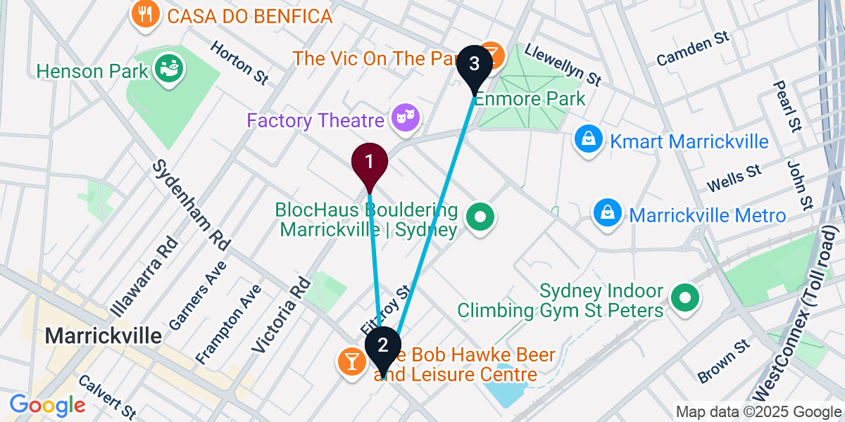 Map for 3-Stop Marrickville Brewery Bar Crawl