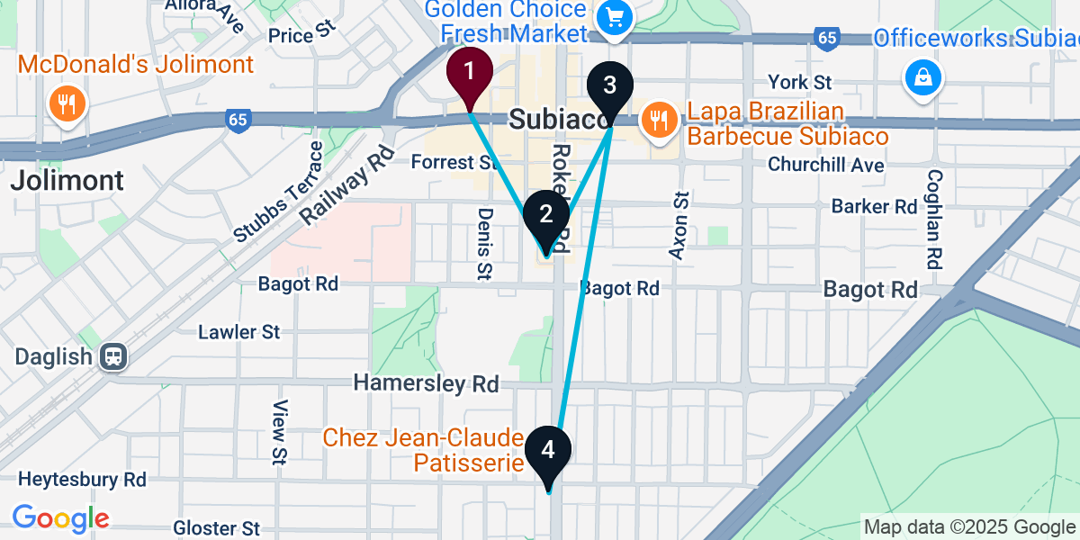 Map for 4-Stop Subiaco Wine bar Bar Crawl