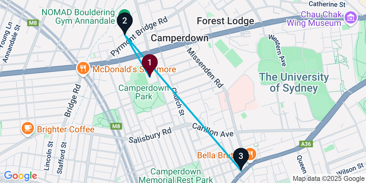 Map for 3-Stop Camperdown Rooftop Bar Crawl