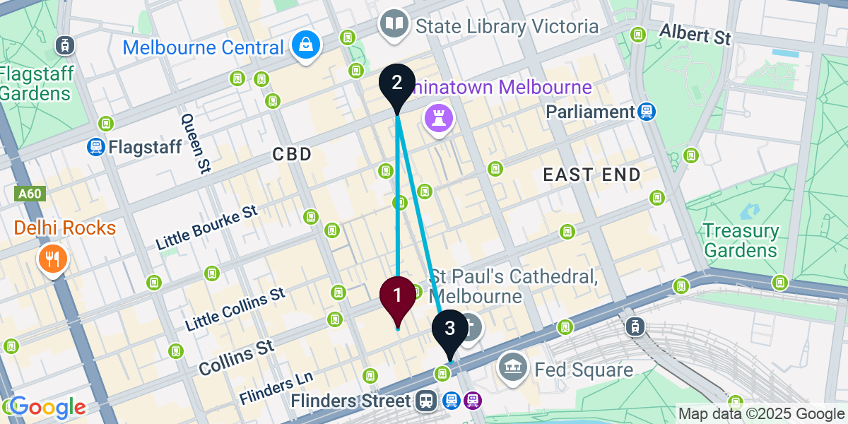 Map for Short Melbourne Rooftop Bar Crawl
