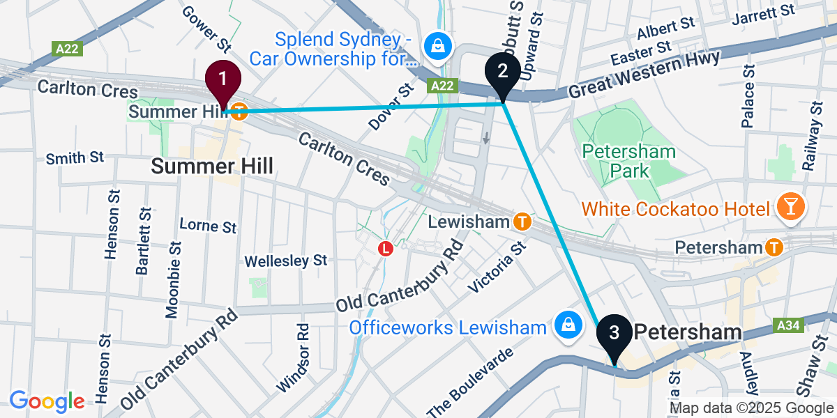 Map for 3-Stop Summer Hill Pub Bar Crawl