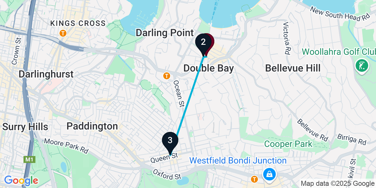 Map for 3-Stop Double Bay Rooftop Bar Crawl